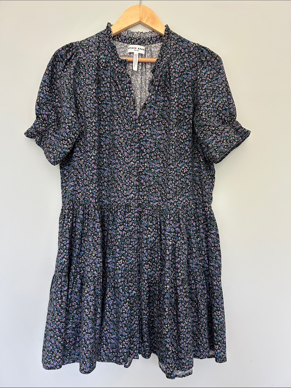 Apiece Apart Floral Ruffle-Neck Tiered Dress